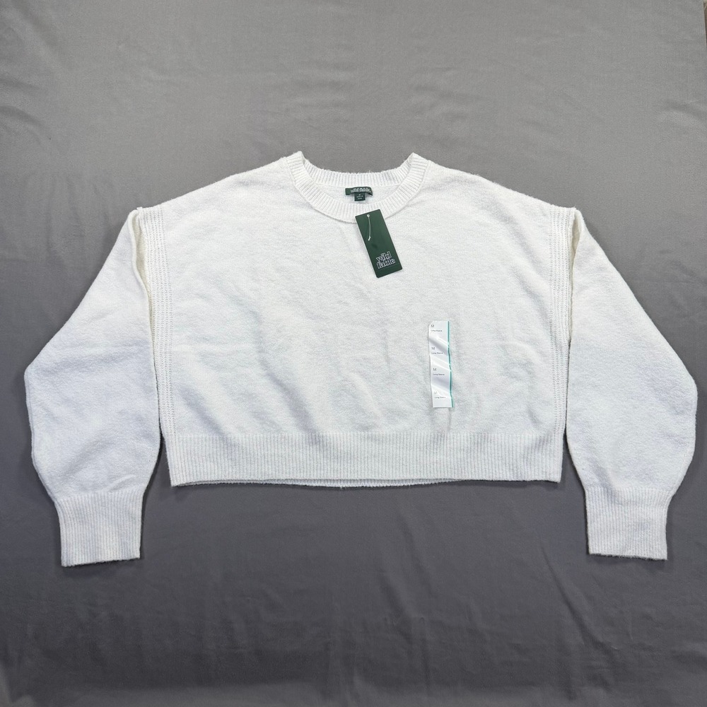 Wild Fable Cropped Sweater Womens Medium White Fuzzy Boxy Pullover Casual